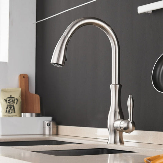 Contemporary Kitchen Mixer Tap with Pull-Out Spray & 360° Swivel Spout for Enhanced Functionality - photo 1