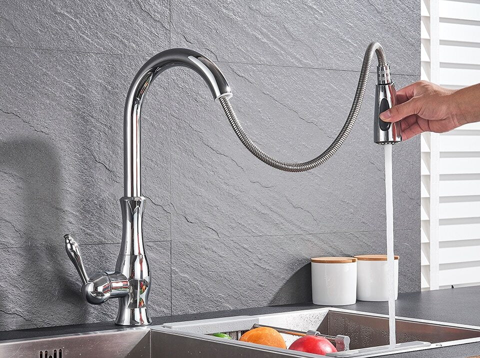 Contemporary Kitchen Mixer Tap with Pull-Out Spray & 360° Swivel Spout for Enhanced Functionality