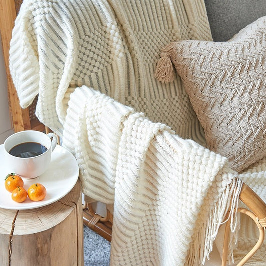 Cozy Comfort | Solid Knitted Sofa Blanket with Elegant Design | Versatile Throw for Year-Round Warmth