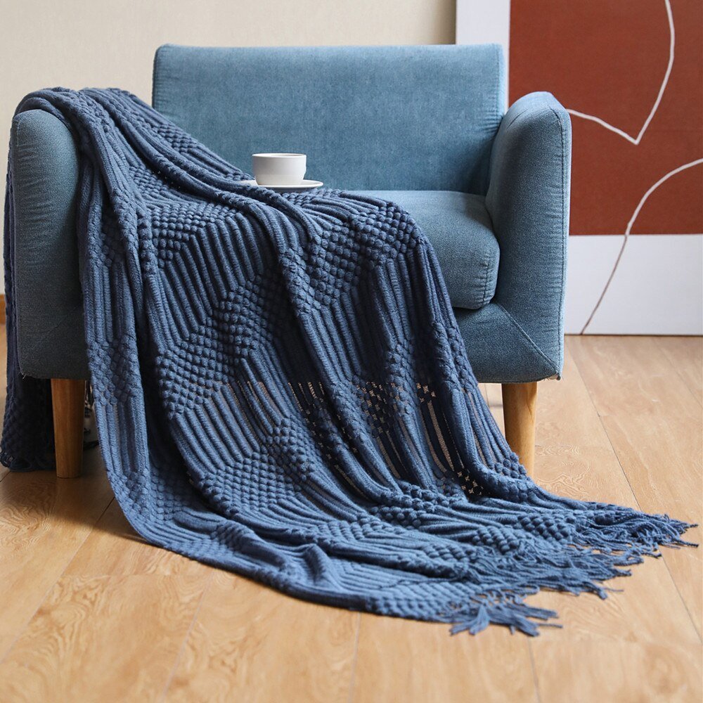 Cozy Comfort | Solid Knitted Sofa Blanket with Elegant Design | Versatile Throw for Year-Round Warmth