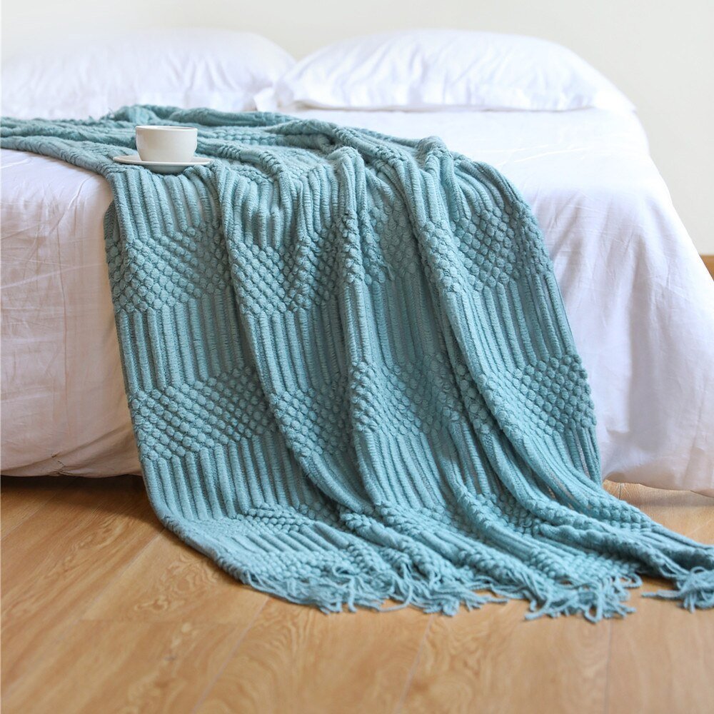 Cozy Comfort | Solid Knitted Sofa Blanket with Elegant Design | Versatile Throw for Year-Round Warmth