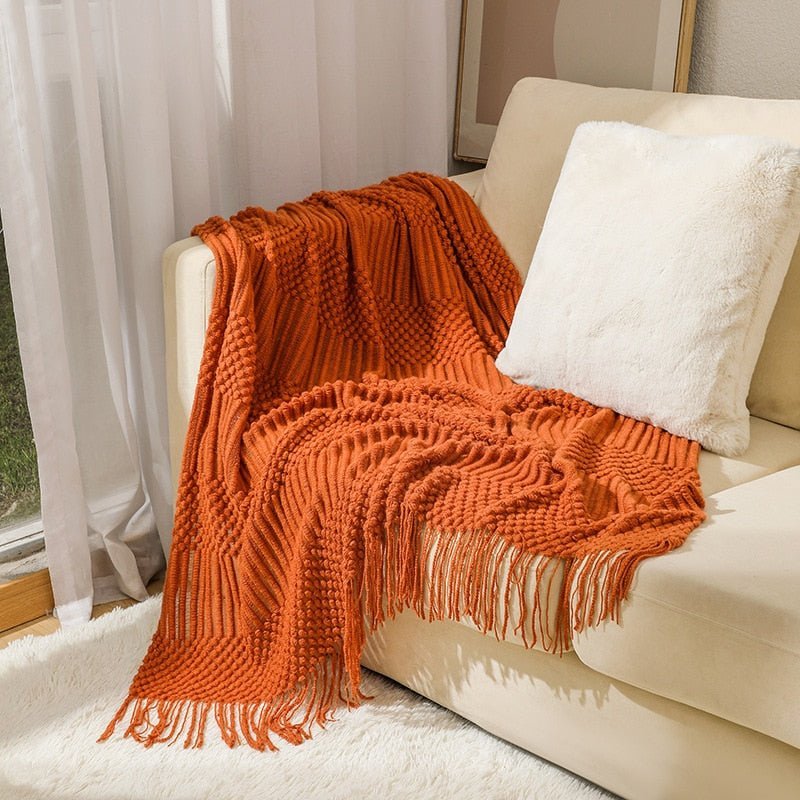 Cozy Comfort | Solid Knitted Sofa Blanket with Elegant Design | Versatile Throw for Year-Round Warmth
