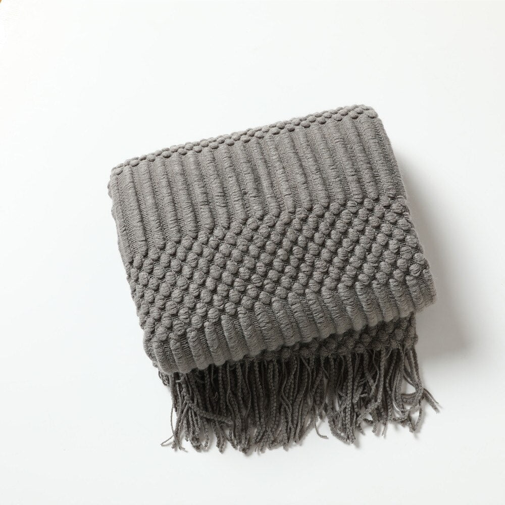 Cozy Comfort | Solid Knitted Sofa Blanket with Elegant Design | Versatile Throw for Year-Round Warmth