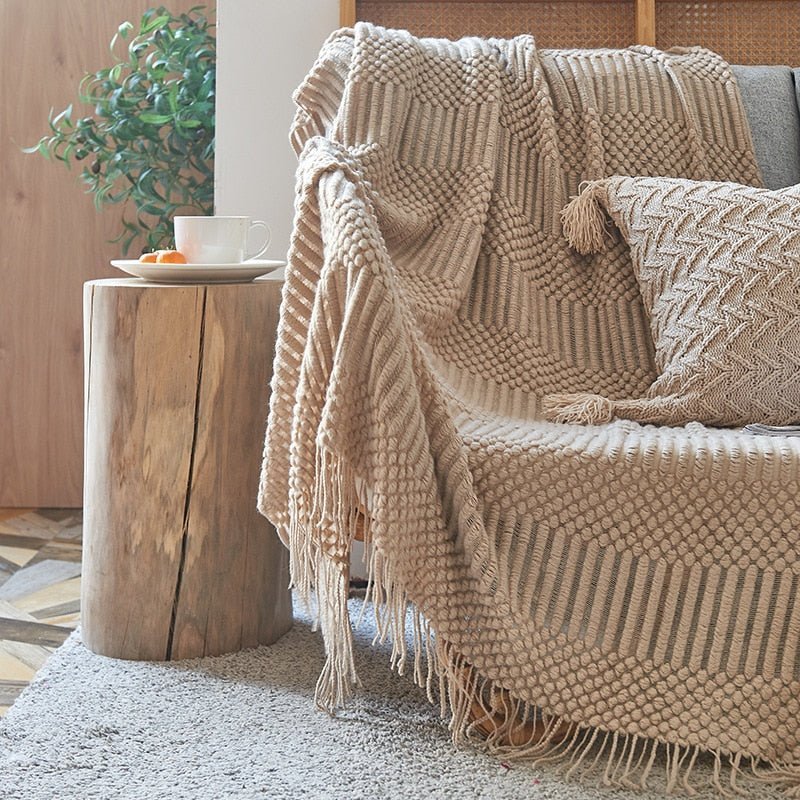 Cozy Comfort | Solid Knitted Sofa Blanket with Elegant Design | Versatile Throw for Year-Round Warmth