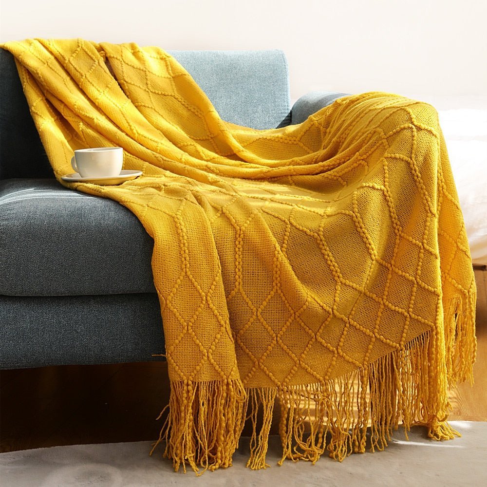 Cozy Comfort | Solid Knitted Sofa Blanket with Elegant Design | Versatile Throw for Year-Round Warmth