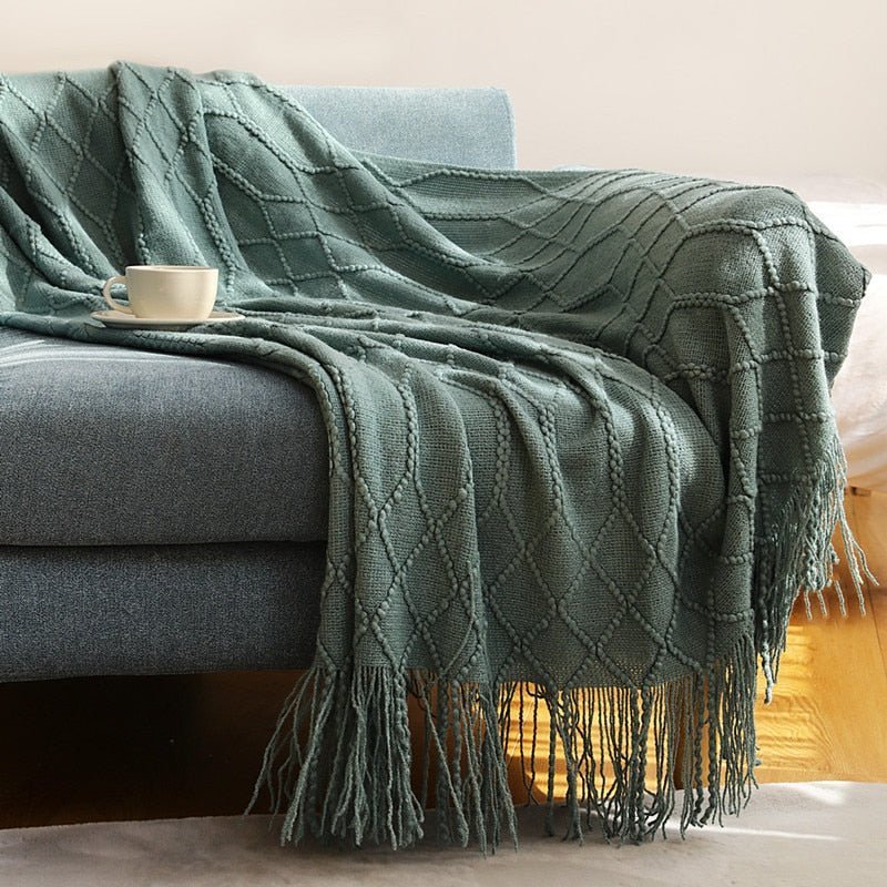Cozy Comfort | Solid Knitted Sofa Blanket with Elegant Design | Versatile Throw for Year-Round Warmth