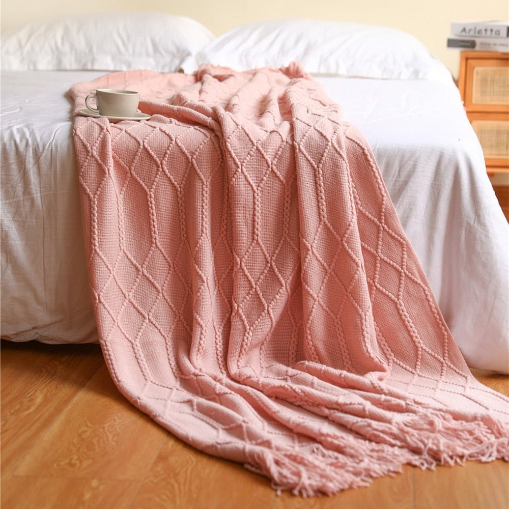 Cozy Comfort | Solid Knitted Sofa Blanket with Elegant Design | Versatile Throw for Year-Round Warmth