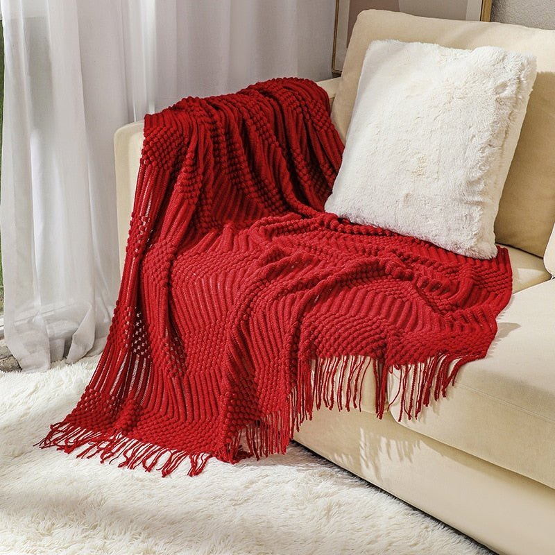 Cozy Comfort | Solid Knitted Sofa Blanket with Elegant Design | Versatile Throw for Year-Round Warmth