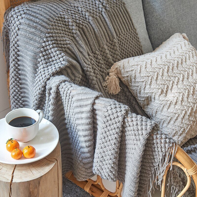 Cozy Comfort | Solid Knitted Sofa Blanket with Elegant Design | Versatile Throw for Year-Round Warmth