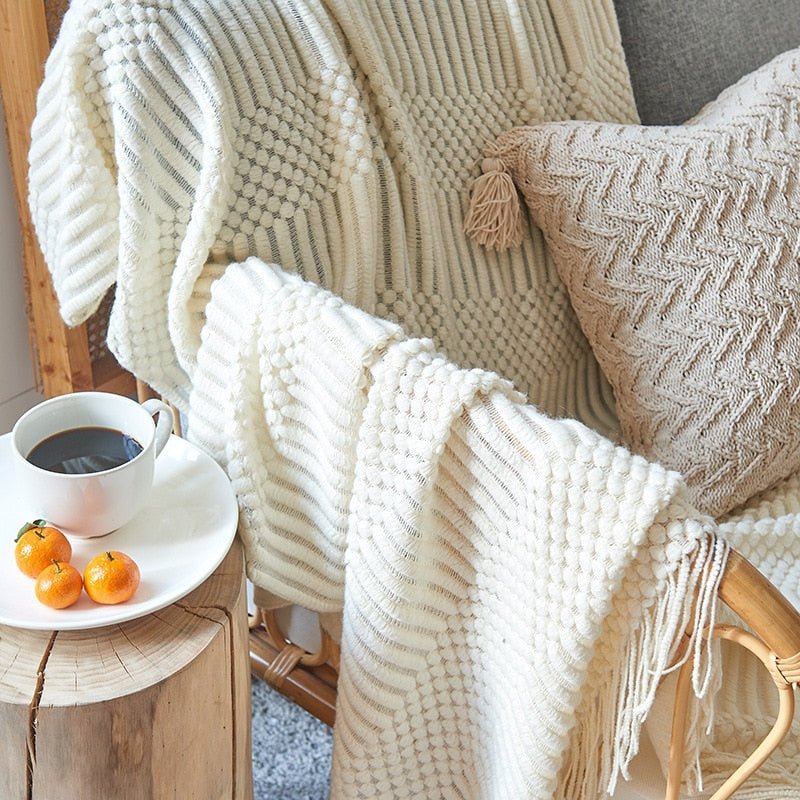 Cozy Comfort | Solid Knitted Sofa Blanket with Elegant Design | Versatile Throw for Year-Round Warmth