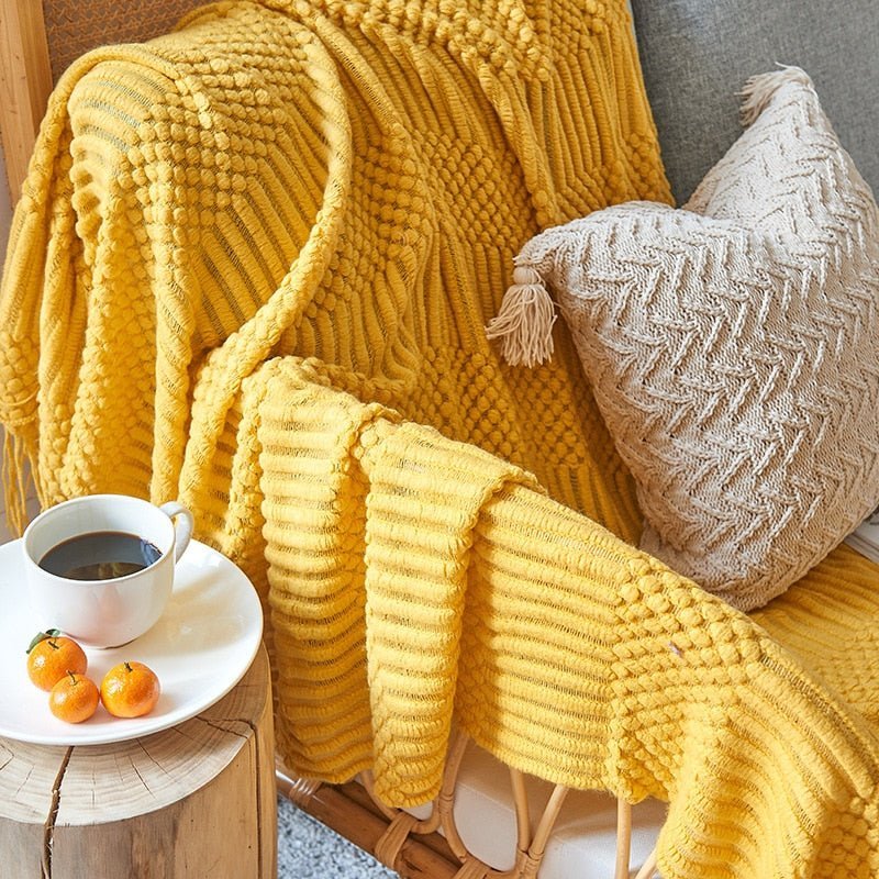 Cozy Comfort | Solid Knitted Sofa Blanket with Elegant Design | Versatile Throw for Year-Round Warmth