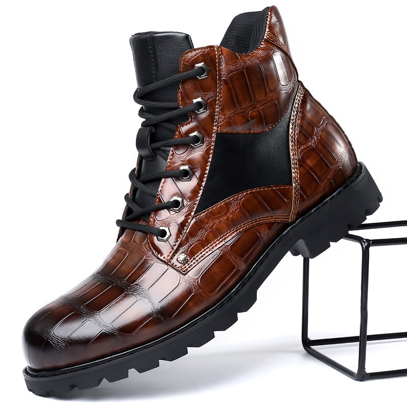Jamison | Men's Alligator-Embossed Combat Ankle Boots