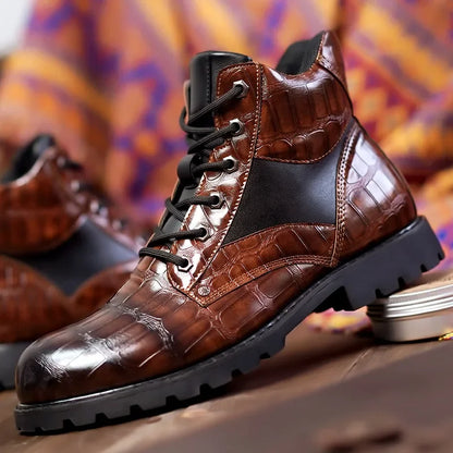 Jamison | Men's Alligator-Embossed Combat Ankle Boots