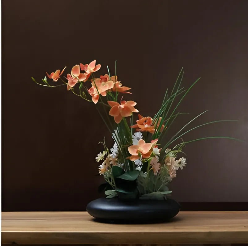 Elegant Ceramic Flower Vase with Orchid Faux Flowers | Timeless Home Decor for Effortless Elegance