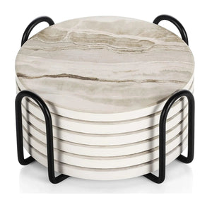 Elegant Coaster Set | Marble Coasters with Metal Holder | Stylish Surface Protection for Home Decor