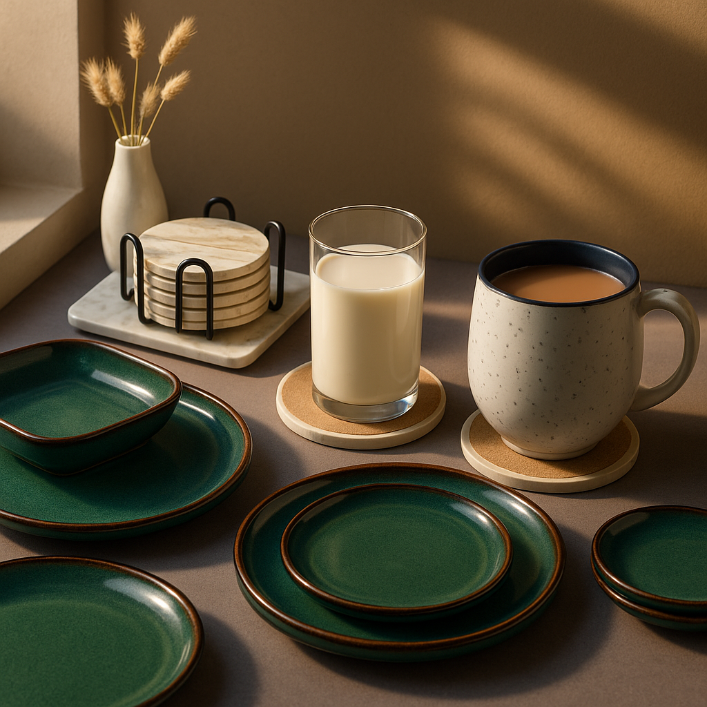 Elegant Coaster Set | Marble Coasters with Metal Holder | Stylish Surface Protection for Home Decor