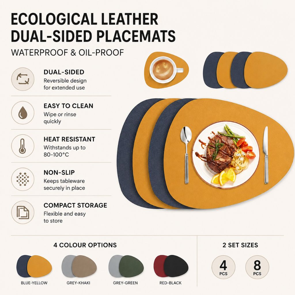 Elegant Dual-Sided Placemats | Waterproof & Oil-Proof Table Mats for Stylish Dining