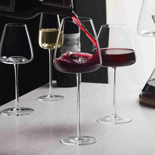 Elegant Hand-Blown Crystal Wine Glasses & Champagne Flutes | Unique Design for Sophisticated Drinking Experience