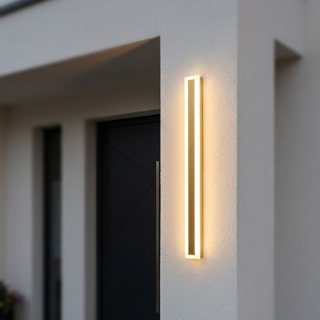 Elegant Linear Outdoor Wall Light with Dimmable LED and IP65 Rating | Modern Golden Design for Stylish Exteriors