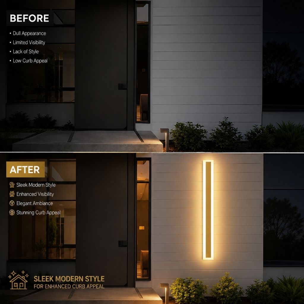 Elegant Linear Outdoor Wall Light with Dimmable LED and IP65 Rating | Modern Golden Design for Stylish Exteriors
