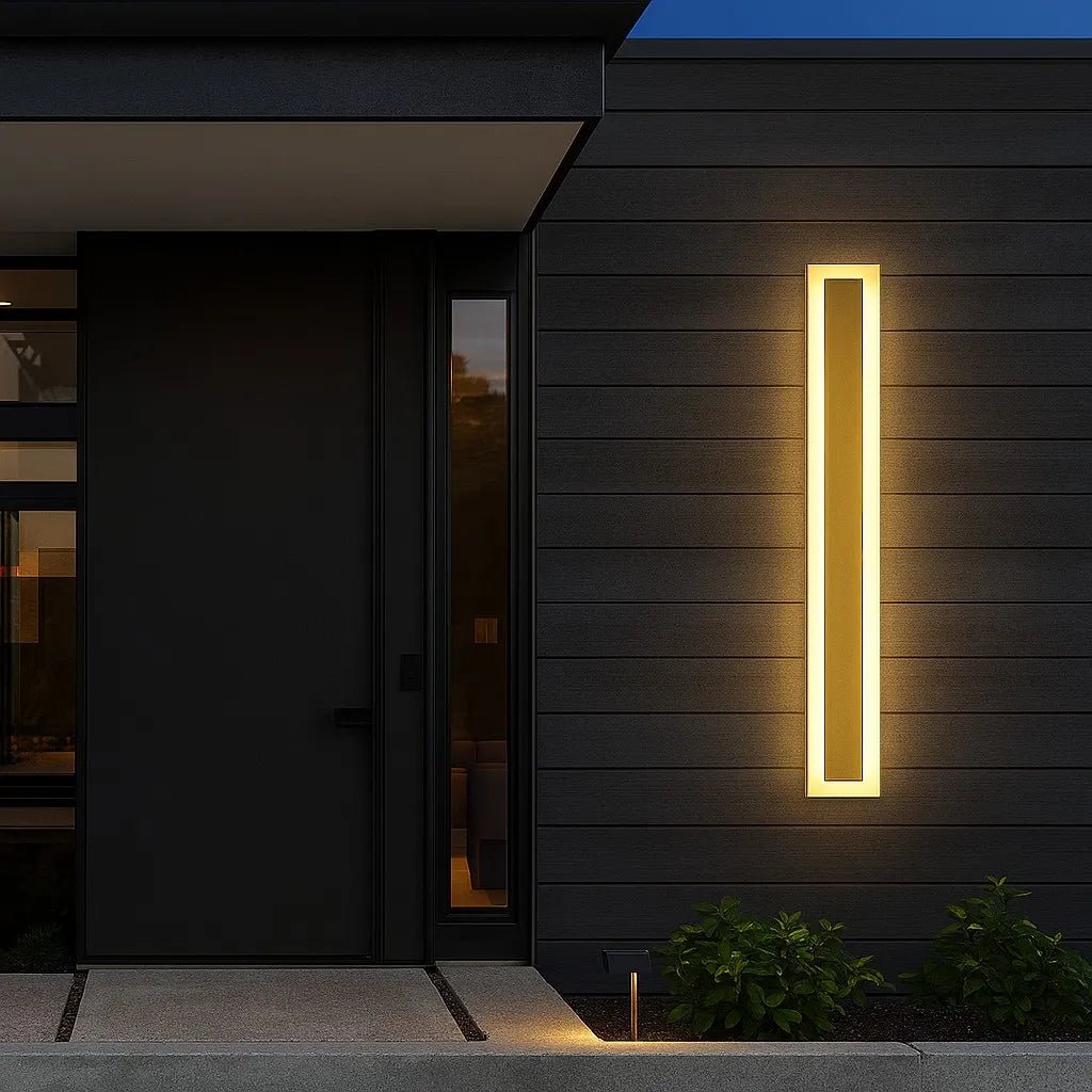 Elegant Linear Outdoor Wall Light with Dimmable LED and IP65 Rating | Modern Golden Design for Stylish Exteriors