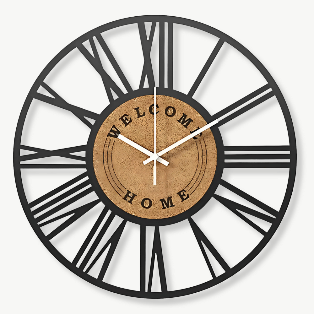 Elegant Metal & Cork Large Wall Clock with Silent Movement | 40 cm Antique Design for Timeless Decor
