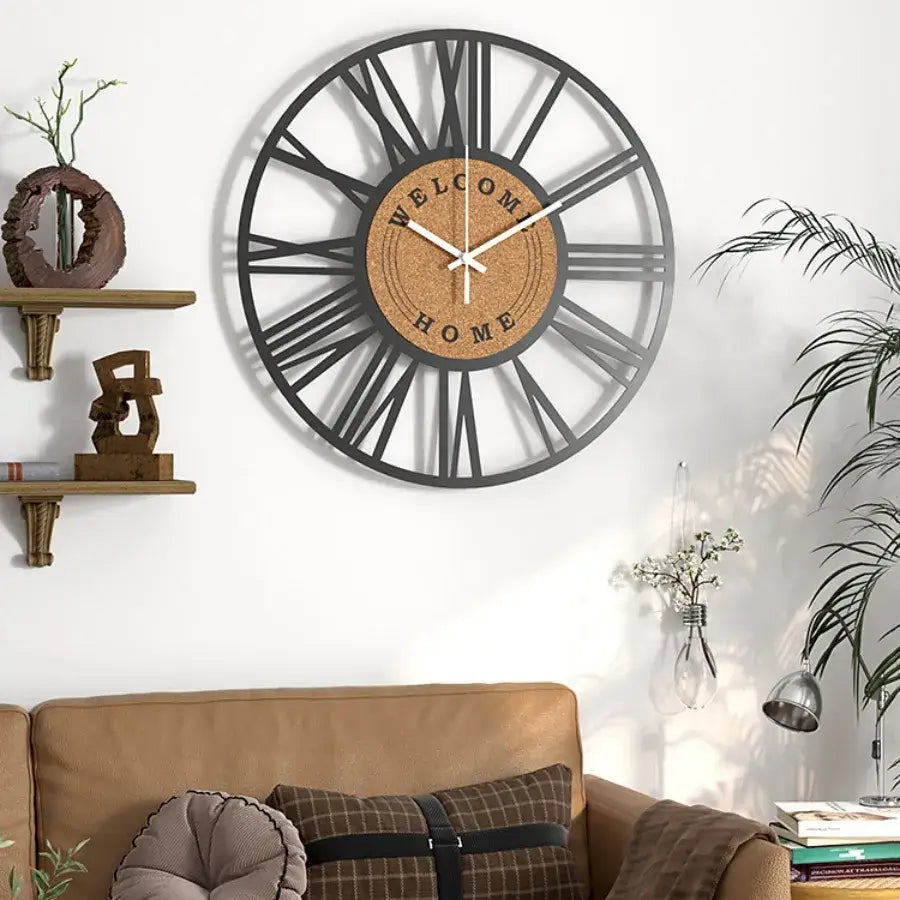 Elegant Metal & Cork Large Wall Clock with Silent Movement | 40 cm Antique Design for Timeless Decor