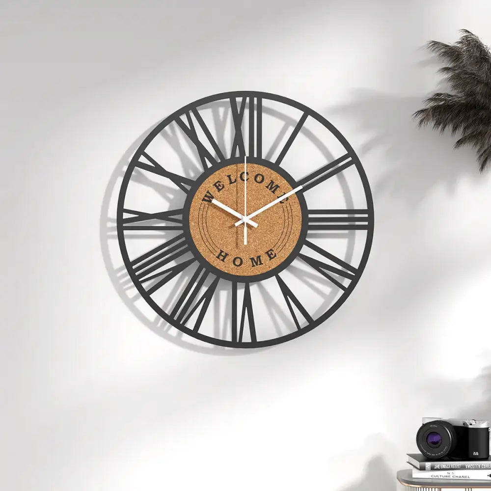 Elegant Metal & Cork Large Wall Clock with Silent Movement | 40 cm Antique Design for Timeless Decor