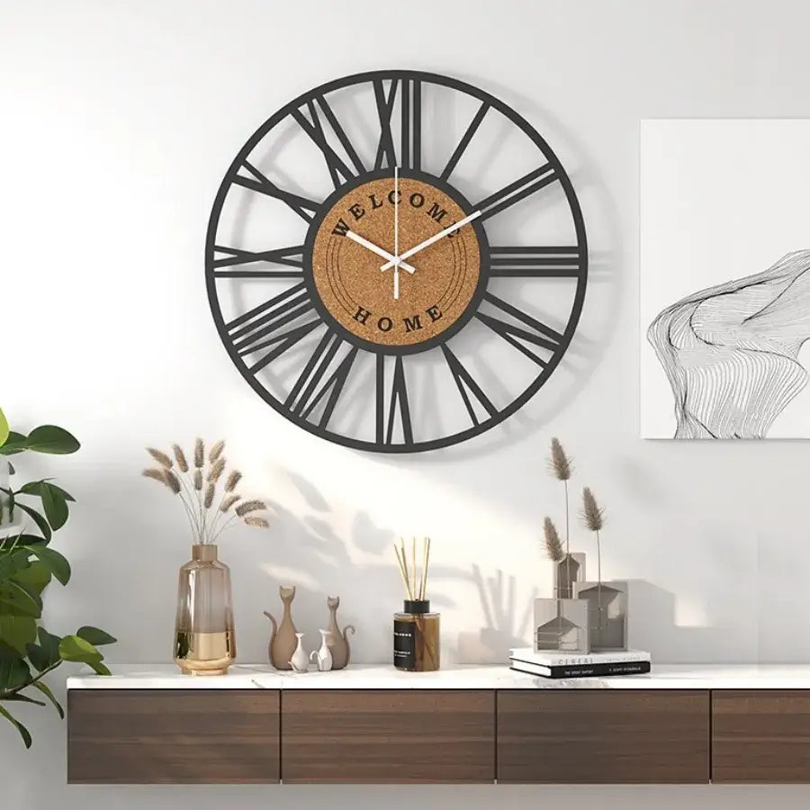 Elegant Metal & Cork Large Wall Clock with Silent Movement | 40 cm Antique Design for Timeless Decor