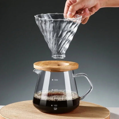 Elegant Pour Over Coffee Set with Wood Holder & Glass Dripper for Perfect Brewing