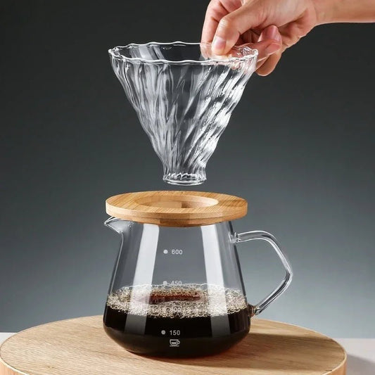 Elegant Pour Over Coffee Set with Wood Holder & Glass Dripper for Perfect Brewing