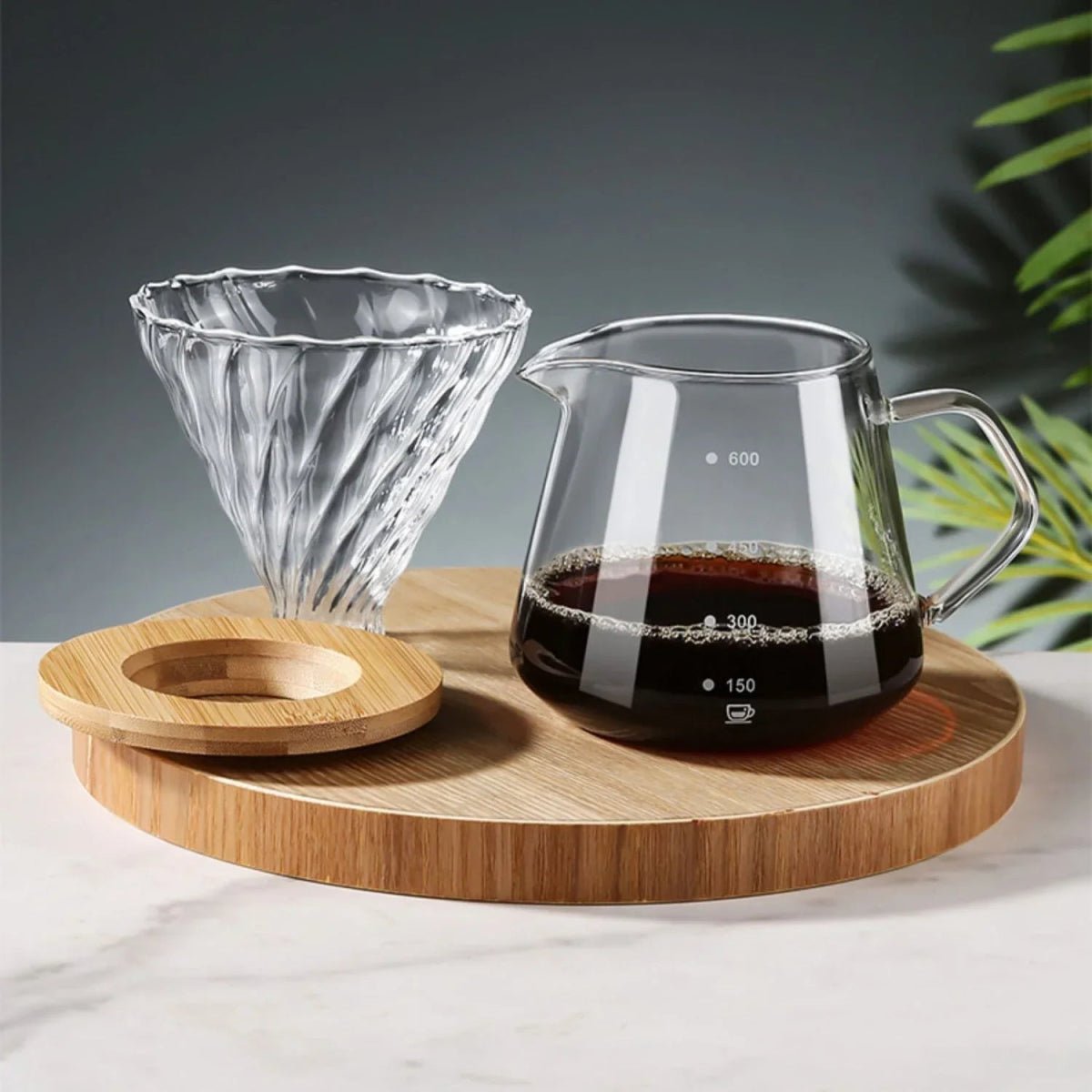 Elegant Pour Over Coffee Set with Wood Holder & Glass Dripper for Perfect Brewing