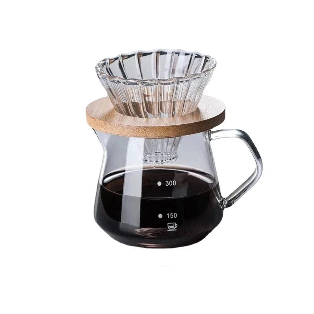 Elegant Pour Over Coffee Set with Wood Holder & Glass Dripper for Perfect Brewing