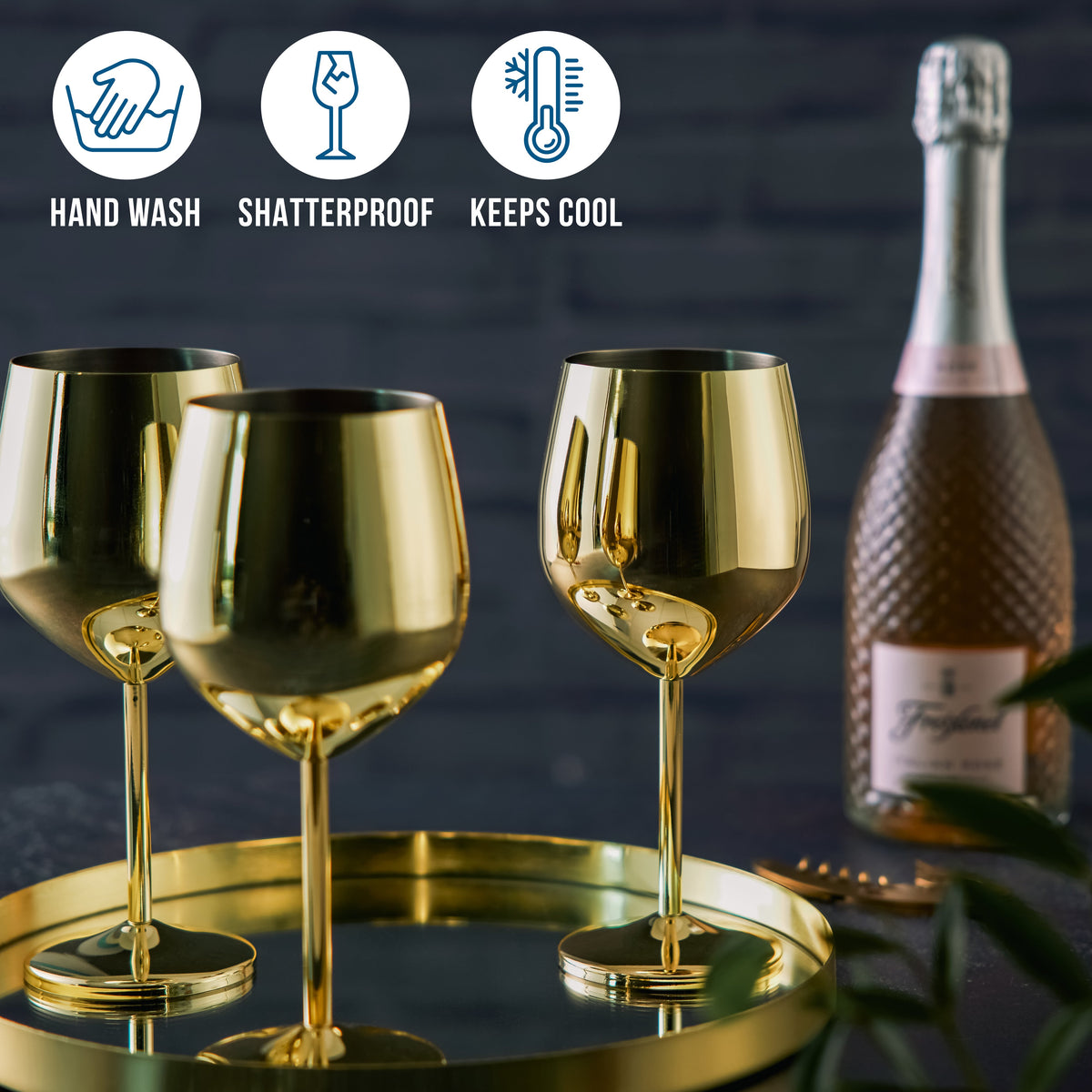 Elegant Stainless Steel Wine Glasses | Gold Finish with Shatterproof Design for Luxurious Sipping
