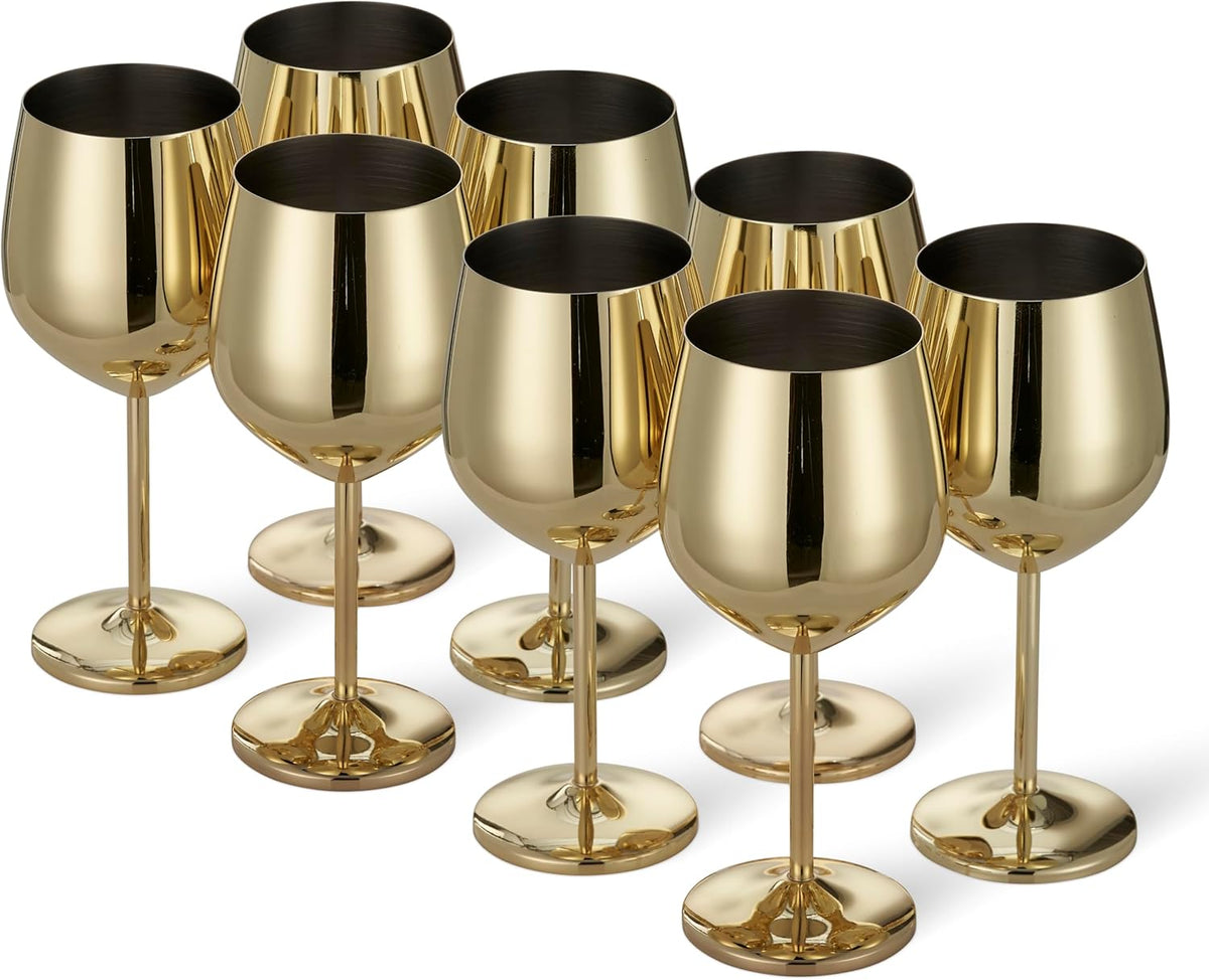 Elegant Stainless Steel Wine Glasses | Gold Finish with Shatterproof Design for Luxurious Sipping