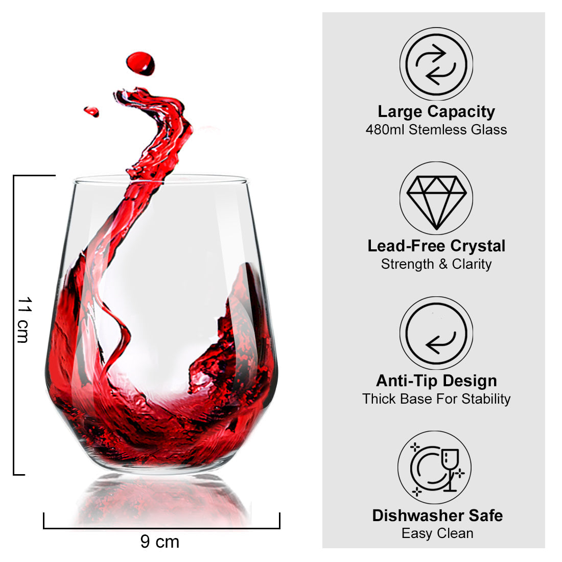 Elegant Stemless Wine Glasses | Modern Design Set of 6 for Versatile Enjoyment