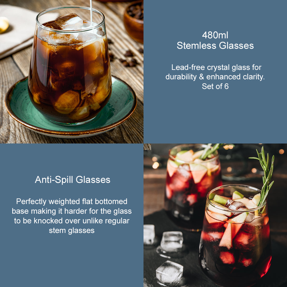 Elegant Stemless Wine Glasses | Modern Design Set of 6 for Versatile Enjoyment