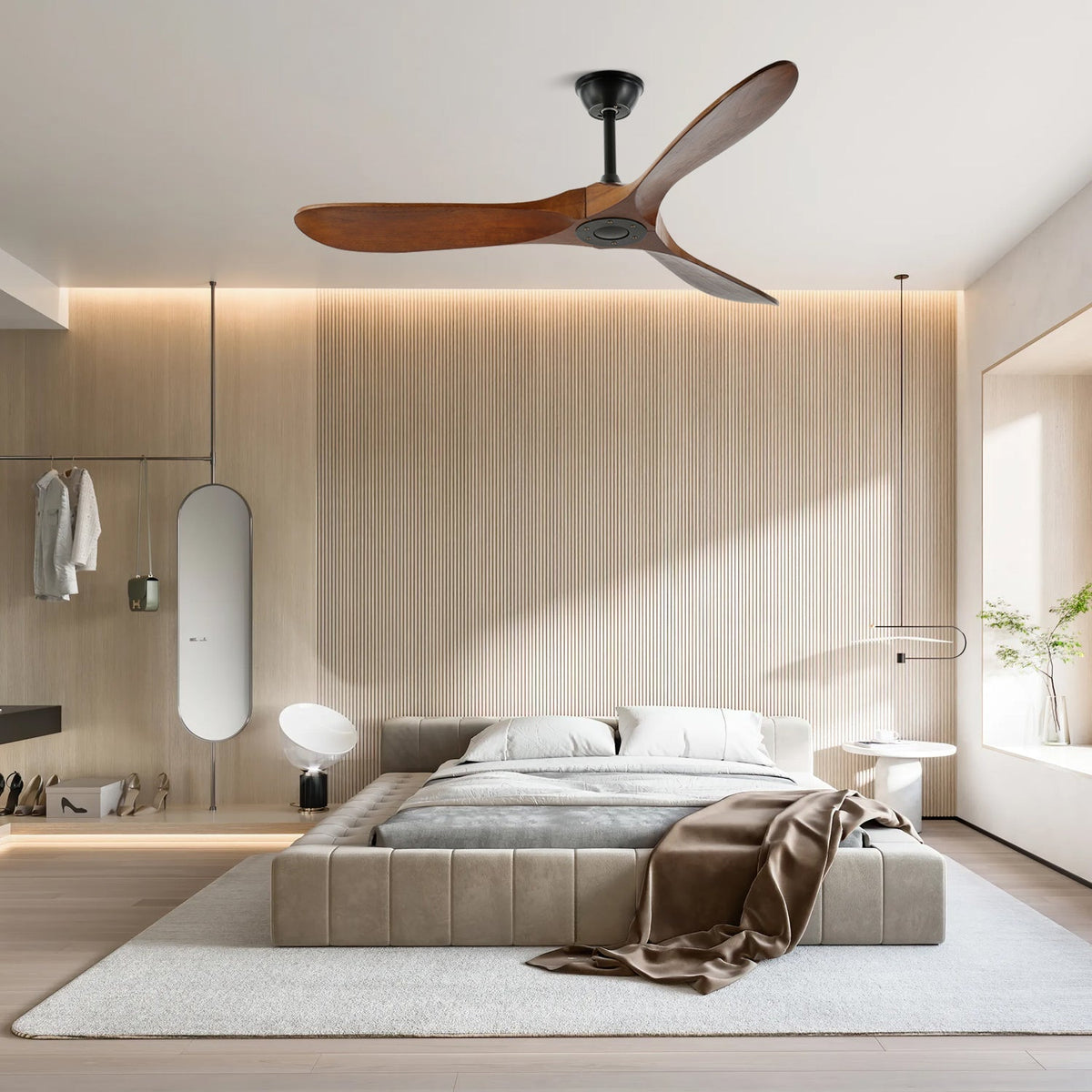 Elegant Wooden Ceiling Fan with Remote Control | Modern Design for Comfort