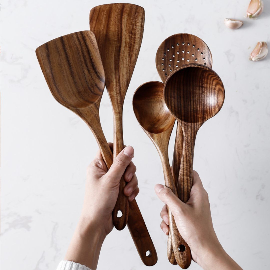 Elegant Wooden Cooking Utensil Set