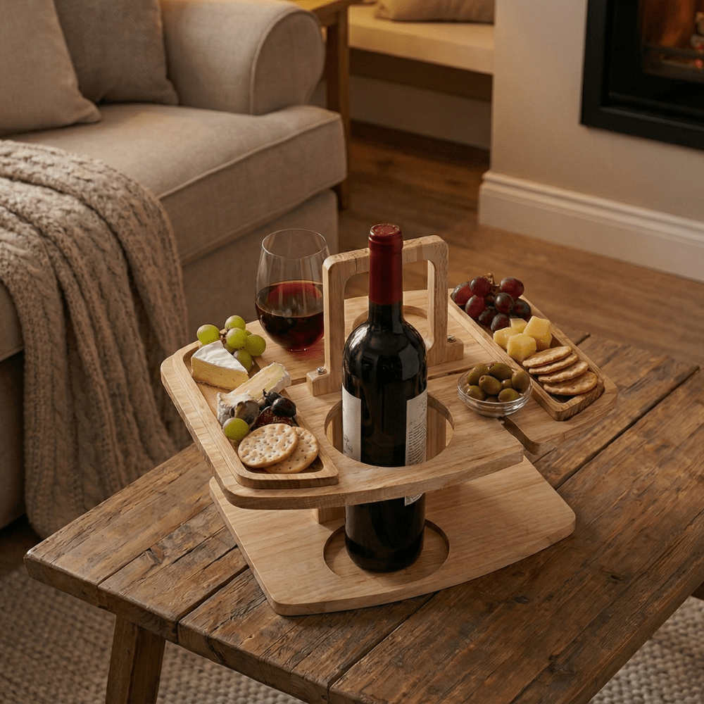 Elegant Wooden Picnic Table with Compartments for Snacks & Drinks | Perfect for Outdoor Gatherings