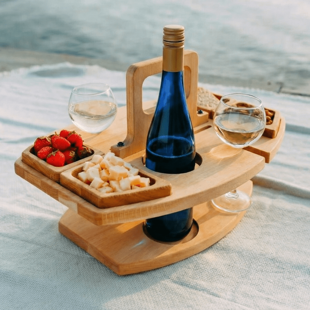 Elegant Wooden Picnic Table with Compartments for Snacks & Drinks | Perfect for Outdoor Gatherings