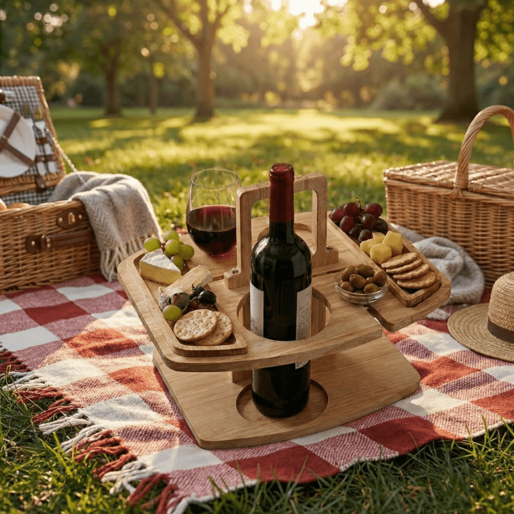 Elegant Wooden Picnic Table with Compartments for Snacks & Drinks | Perfect for Outdoor Gatherings