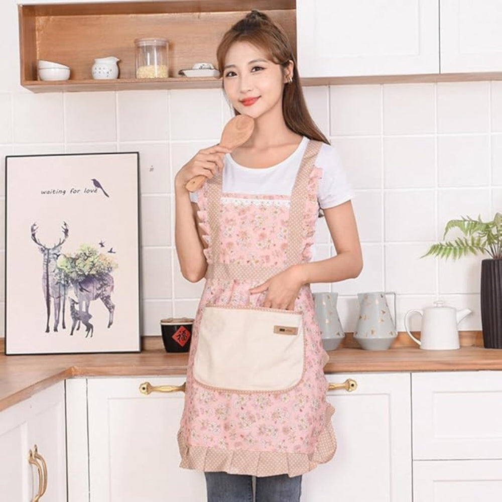 Floral Kitchen Apron | Durable Cooking Apron with Adjustable Ties | Full Coverage for Effortless Cooking and Baking