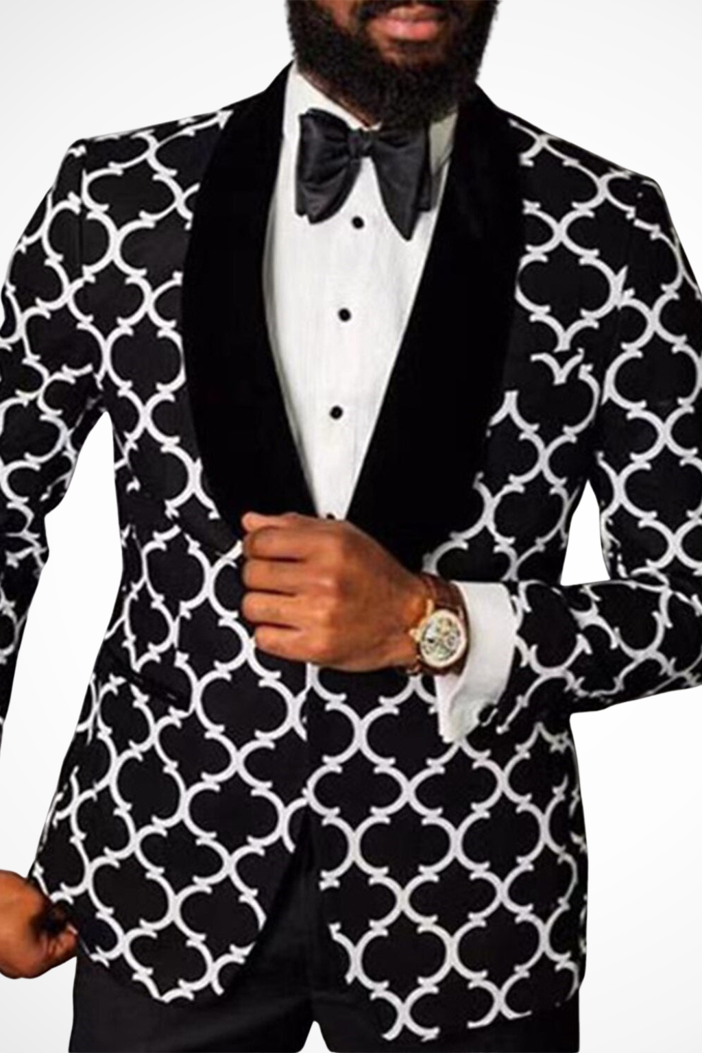 Rafferty | Men's Geometric Print Velvet Blazer with Shawl Lapel