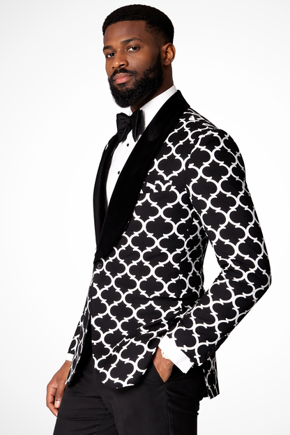 Rafferty | Men's Geometric Print Velvet Blazer with Shawl Lapel