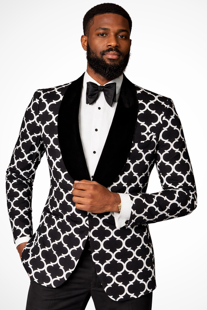 Rafferty | Men's Geometric Print Velvet Blazer with Shawl Lapel