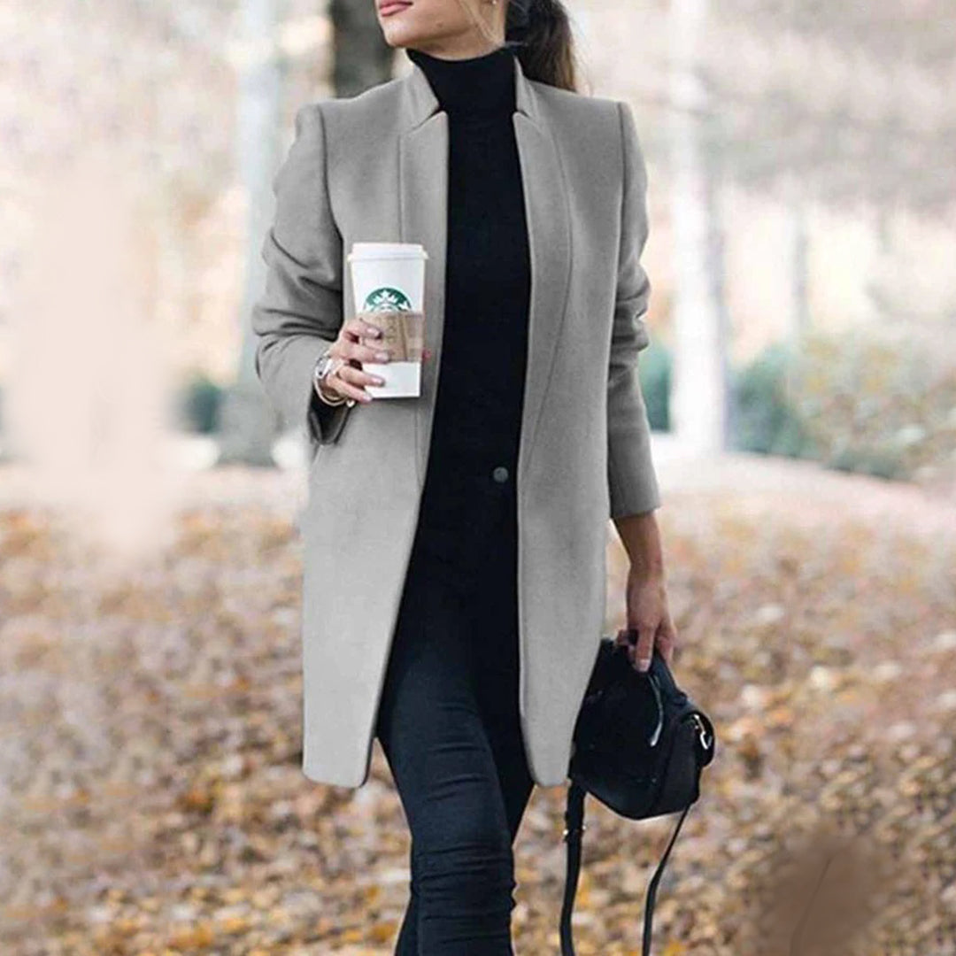 Leanne | Women's Elegant Collarless Long Coat for Winter