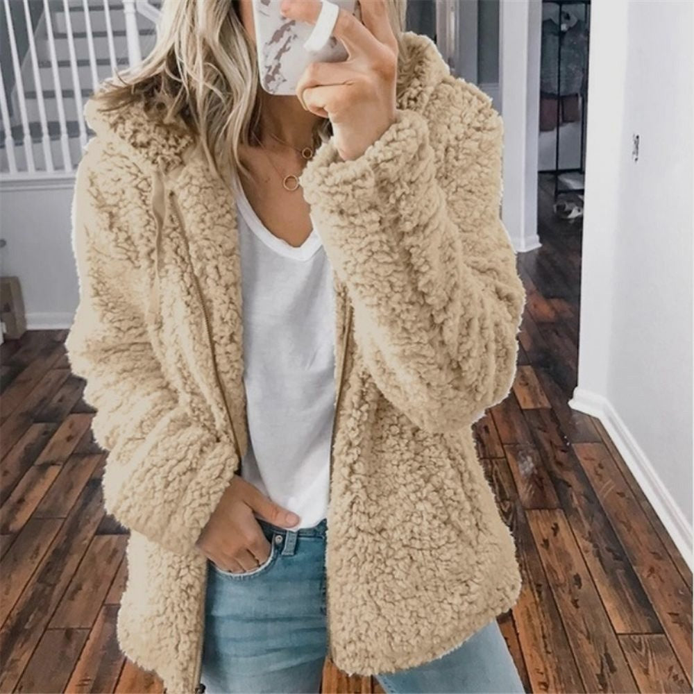 Ellen | Women's Cosy Hooded Open-Front Teddy Jacket for Winter