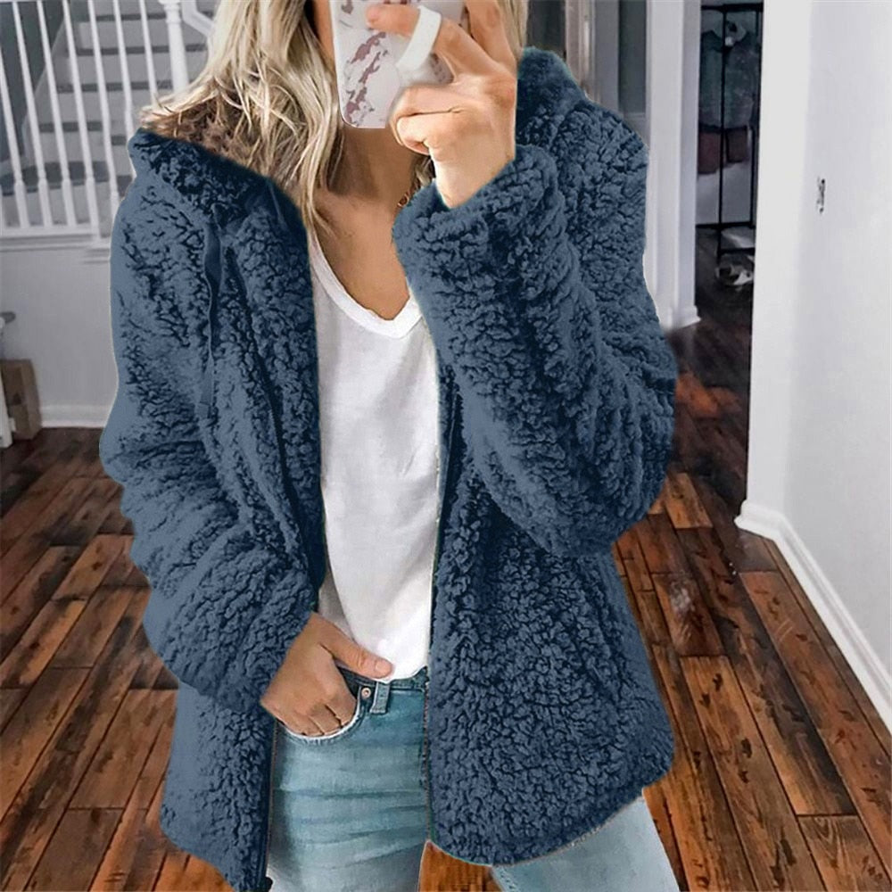 Ellen | Women's Cosy Hooded Open-Front Teddy Jacket for Winter
