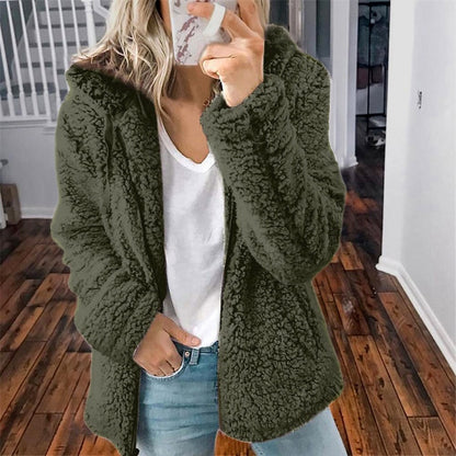 Ellen | Women's Cosy Hooded Open-Front Teddy Jacket for Winter